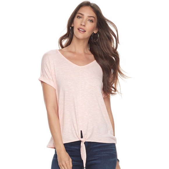 JUICY COUTURE Top Tie-Front Dolman Short Sleeve V-Neck Top Pink Medium - Picture 1 of 5